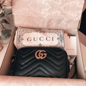 Gucci Black and Gold Chevron Crossbody Bag